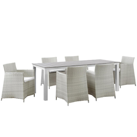 Patio Furniture Sets | Junction Outdoor Patio Dining Furniture Set | Stylish & Functional 7 Piece | Gray White | Synthetic Rattan Weave | All-Weather Cushions | Easy Maintenance | casafoyer.myshopify.com