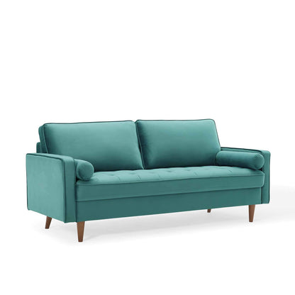 sofas | CasaFoyer Valour Mid-Century Sofa | Plush Velvet | Tufted Design | Walnut Legs | Stain-Resistant | Comfortable Foam Padding | Easy Assembly | casafoyer.myshopify.com