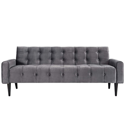 sofas | CasaFoyer Delve Performance Velvet Sofa | Luxurious Stain-Resistant Upholstery | Tufted Buttons | Curved Armrests | Solid Wood Legs | Dense Foam Padding | Non-Marking Foot Glides | Gray | casafoyer.myshopify.com