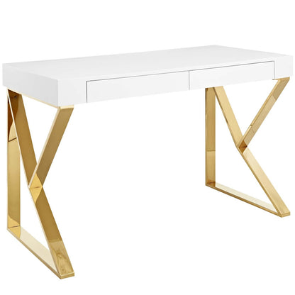 home office desks | Ergode Adjacent Desk | Modern Style | Dual Drawers | Ample Storage Space | White Gold Finish | Contemporary Workspaces | casafoyer.myshopify.com