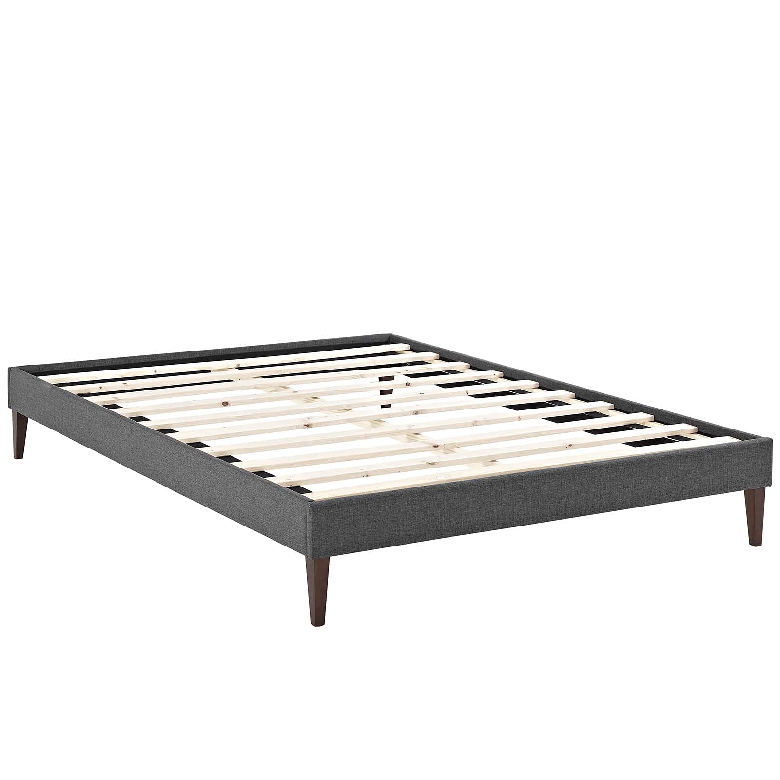 Bed | CasaFoyer  Tessie Platform Bed | Solid Wood Frame | Polyester Upholstery | Tapered Legs | 10 Wood Slats | No Box Spring Needed | Memory Foam Compatible | Gray | casafoyer.myshopify.com