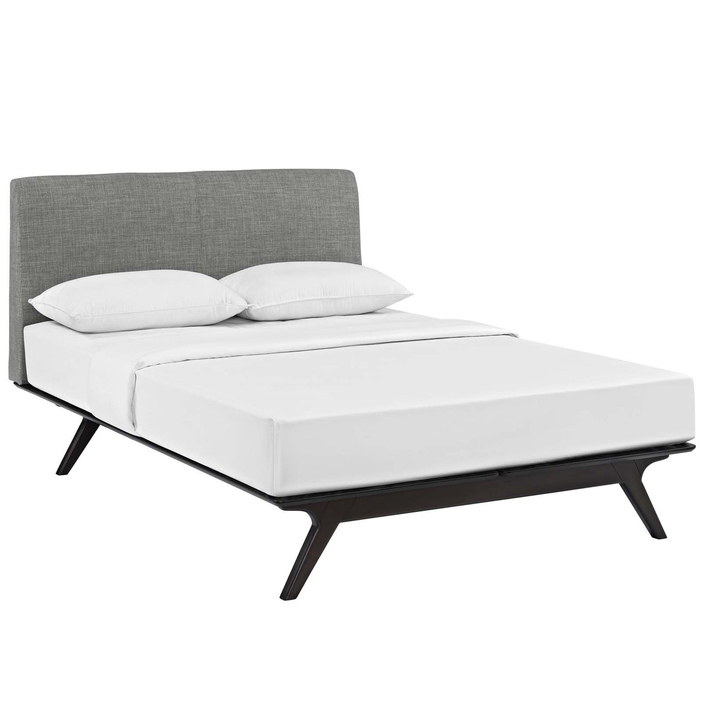 Bed | CasaFoyer Tracy Queen Size Platform Bed | Durable MDF | Open Design | Toffee Brown Stained Finish | Foam Padded Headboard | Easy Assembly | Mattress Not Included | casafoyer.myshopify.com