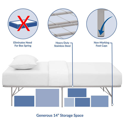 Bed | CasaFoyer Horizon Metal Bed Frame | Durable Stainless Steel | 14 Clearance | 1300 lbs Weight Capacity | Foldable | No Box Spring Needed | Non-Marking Foot Caps | Compatible with Memory Foam, Spring, Latex, Hybrids | Twin Size | casafoyer.myshopify.com