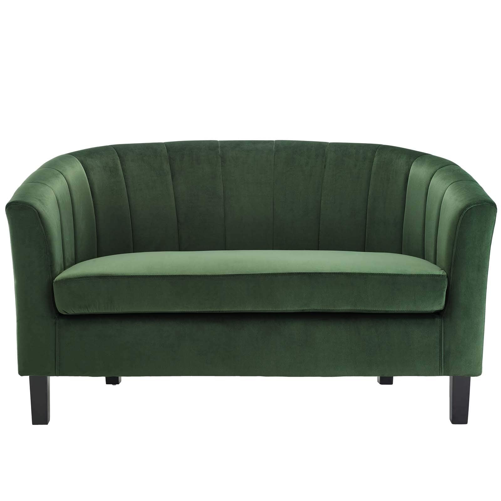 sofas | CasaFoyer Prospect Performance Velvet Loveseat | Modern Twist | Stain-Resistant | Elegant Channel Tufting | Retro Design | Comfortable & Durable | Emerald | casafoyer.myshopify.com