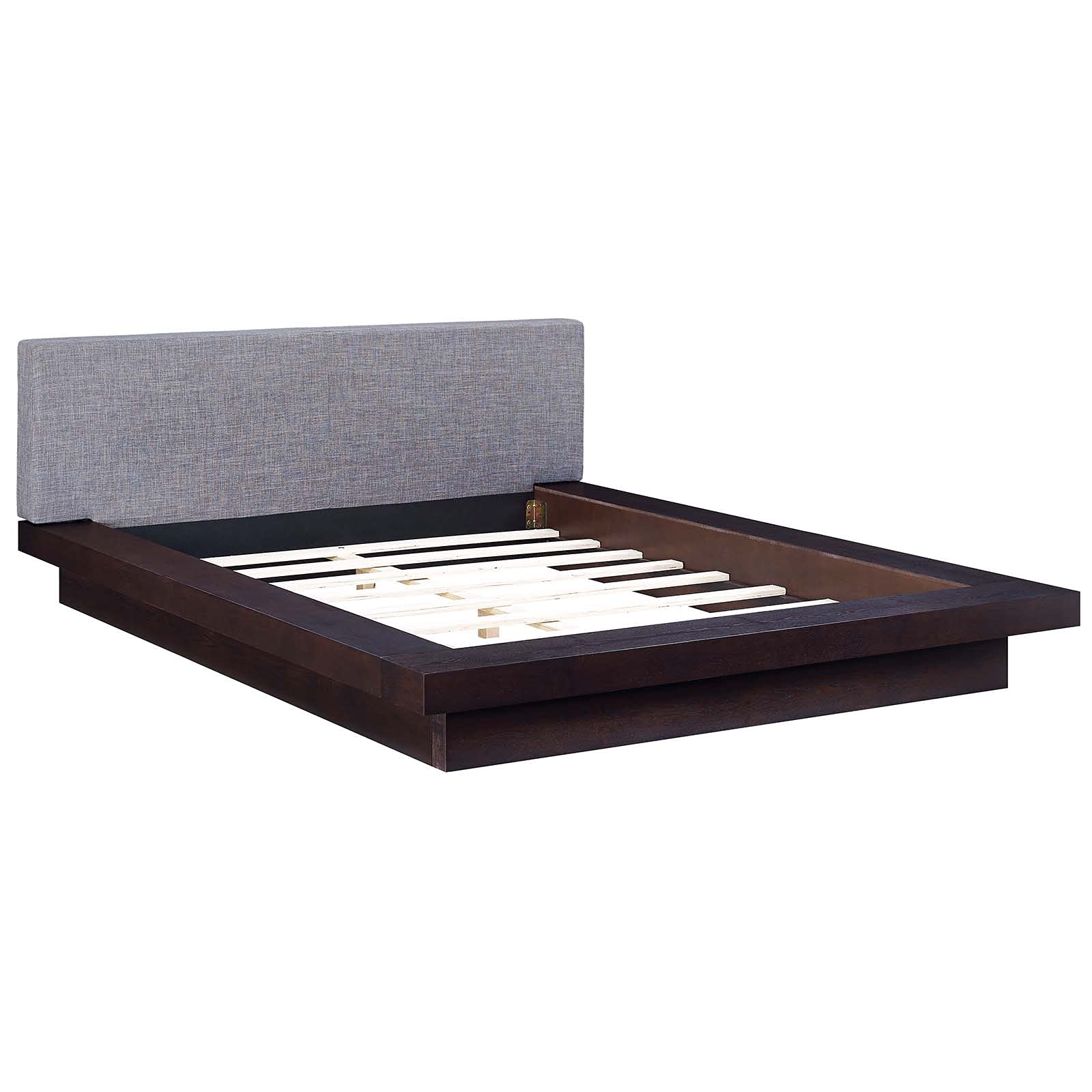 bed frames | CasaFoyer Freja Queen Platform Bed | Sleek Modern Design | Cappuccino Veneer | Upholstered Headboard | Slatted Support System | Stable & Versatile | Mattress not included | casafoyer.myshopify.com