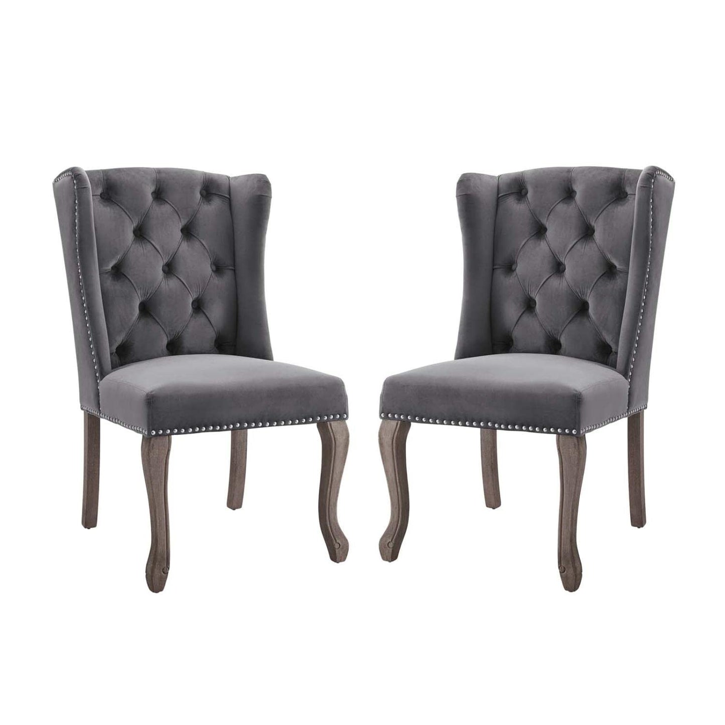 home office desk chairs | CasaFoyer Apprise Performance Velvet Dining Side Chair | French-Inspired Vintage Design | Deep-Button Tufting | Nailhead Trim | Weathered Wood Legs | Stain-Resistant | Wingback Style | Comfortable Seating | Set of 2 | casafoyer.myshopify.com