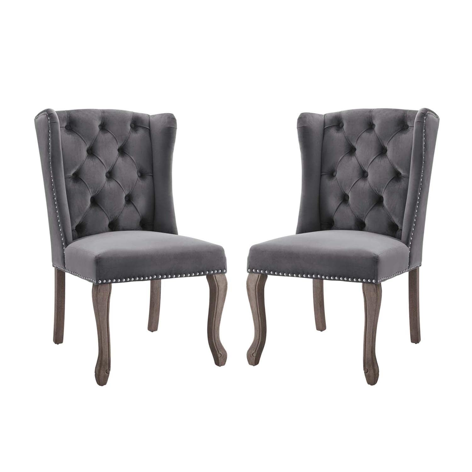 home office desk chairs | CasaFoyer Apprise Performance Velvet Dining Side Chair | French-Inspired Vintage Design | Deep-Button Tufting | Nailhead Trim | Weathered Wood Legs | Stain-Resistant | Wingback Style | Comfortable Seating | Set of 2 | casafoyer.myshopify.com