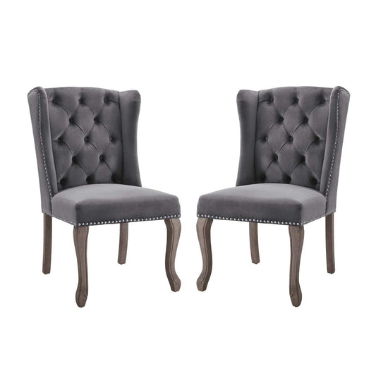 home office desk chairs | CasaFoyer Apprise Performance Velvet Dining Side Chair | French-Inspired Vintage Design | Deep-Button Tufting | Nailhead Trim | Weathered Wood Legs | Stain-Resistant | Wingback Style | Comfortable Seating | Set of 2 | casafoyer.myshopify.com