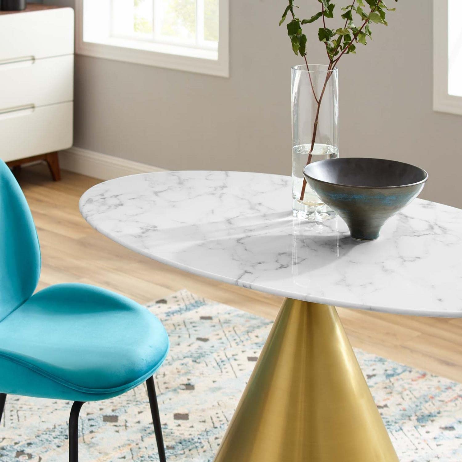 patio dining tables | CasaFoyer Tupelo 48 Dining Table | Modern Style | Mid-Century Charm | Artificial Marble Top | Gold Metal Base | Scratch-Resistant Finish | Non-Marking Ring | casafoyer.myshopify.com