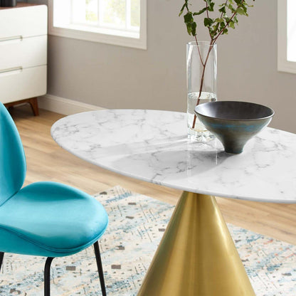 patio dining tables | CasaFoyer Tupelo 48 Dining Table | Modern Style | Mid-Century Charm | Artificial Marble Top | Gold Metal Base | Scratch-Resistant Finish | Non-Marking Ring | casafoyer.myshopify.com