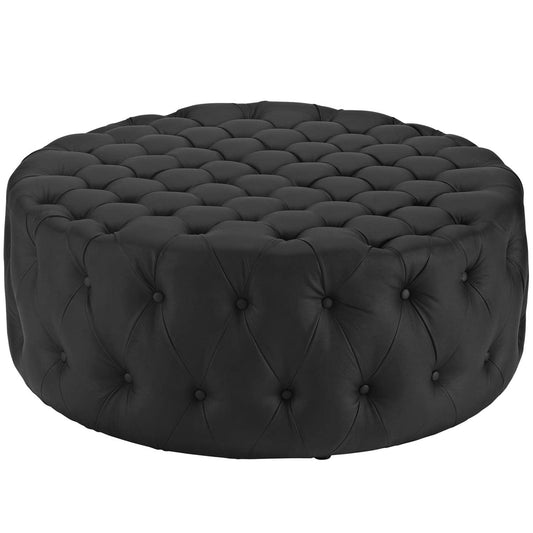 ottomans | CasaFoyer Amour Tufted Round Ottoman | Elegant Design | Plush Foam Padding | High-Quality Vinyl Upholstery | Sturdy Black Legs | Resting Feet, Showcasing Magazines | Enhance Interior Decor | Set of 1 | casafoyer.myshopify.com