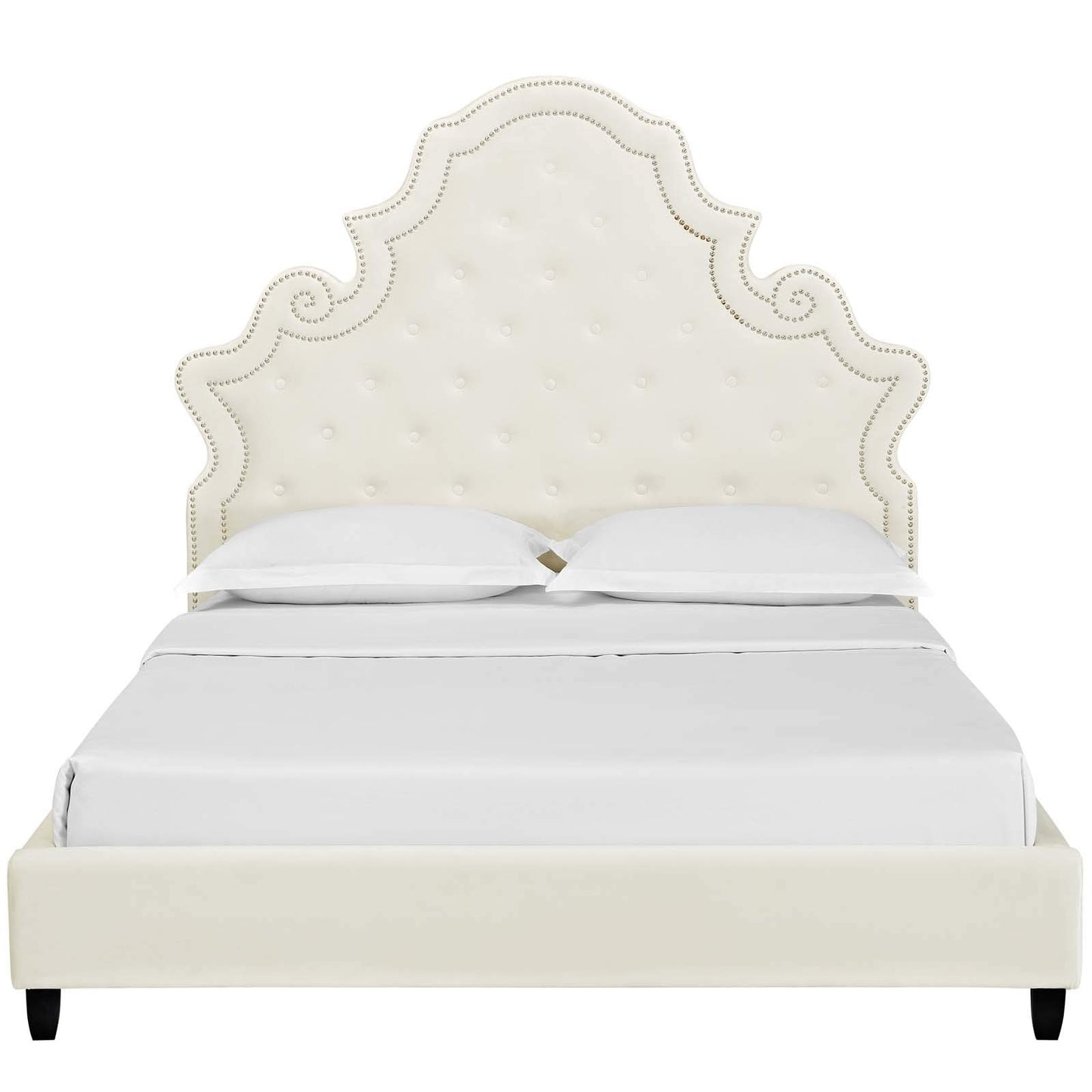 adjustable bed bases | CasaFoyer Valentina Performance Velvet Tufted Nailhead Queen Platform Bed | Elegant Ivory Design | Stain-Resistant Fabric | Ultimate Comfort | No Box Spring Needed | Supports 1322 lbs. | casafoyer.myshopify.com