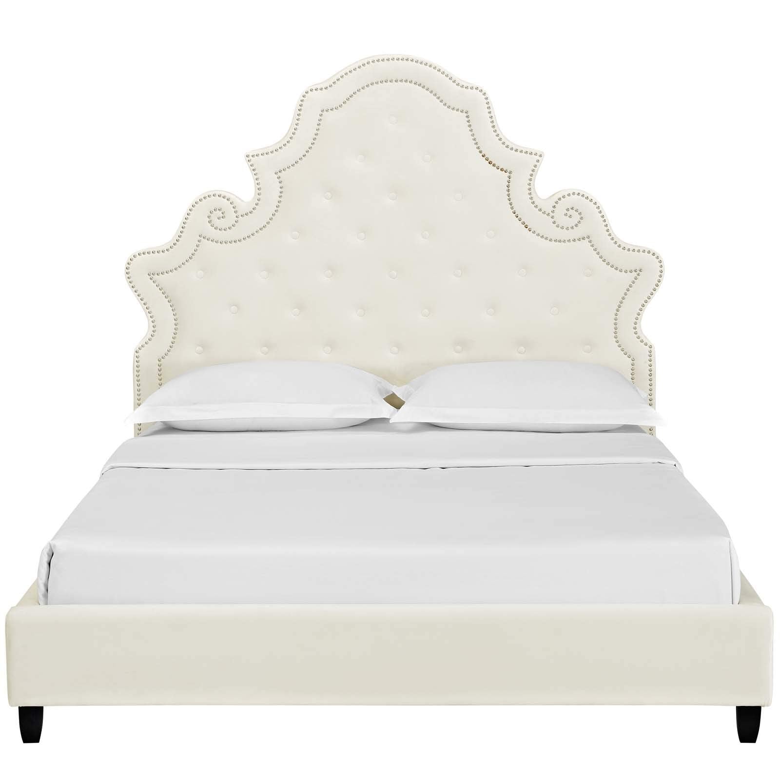adjustable bed bases | CasaFoyer Valentina Performance Velvet Tufted Nailhead Queen Platform Bed | Elegant Ivory Design | Stain-Resistant Fabric | Ultimate Comfort | No Box Spring Needed | Supports 1322 lbs. | casafoyer.myshopify.com