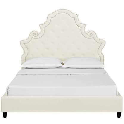 adjustable bed bases | CasaFoyer Valentina Performance Velvet Tufted Nailhead Queen Platform Bed | Elegant Ivory Design | Stain-Resistant Fabric | Ultimate Comfort | No Box Spring Needed | Supports 1322 lbs. | casafoyer.myshopify.com