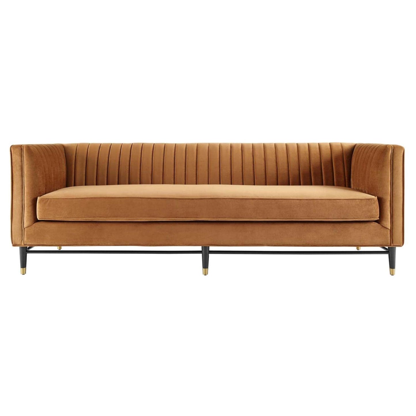 sofas | CasaFoyer Devote Channel Tufted Performance Velvet Sofa | Retro Twist | Stain-Resistant | Dense Foam Padding | Durable Construction | Black Rubberwood Legs with Gold Sleeves | Non-Marking Foot Caps | Assembly Required | 1322 lbs Weight Capacity | casafoyer.myshopify.com