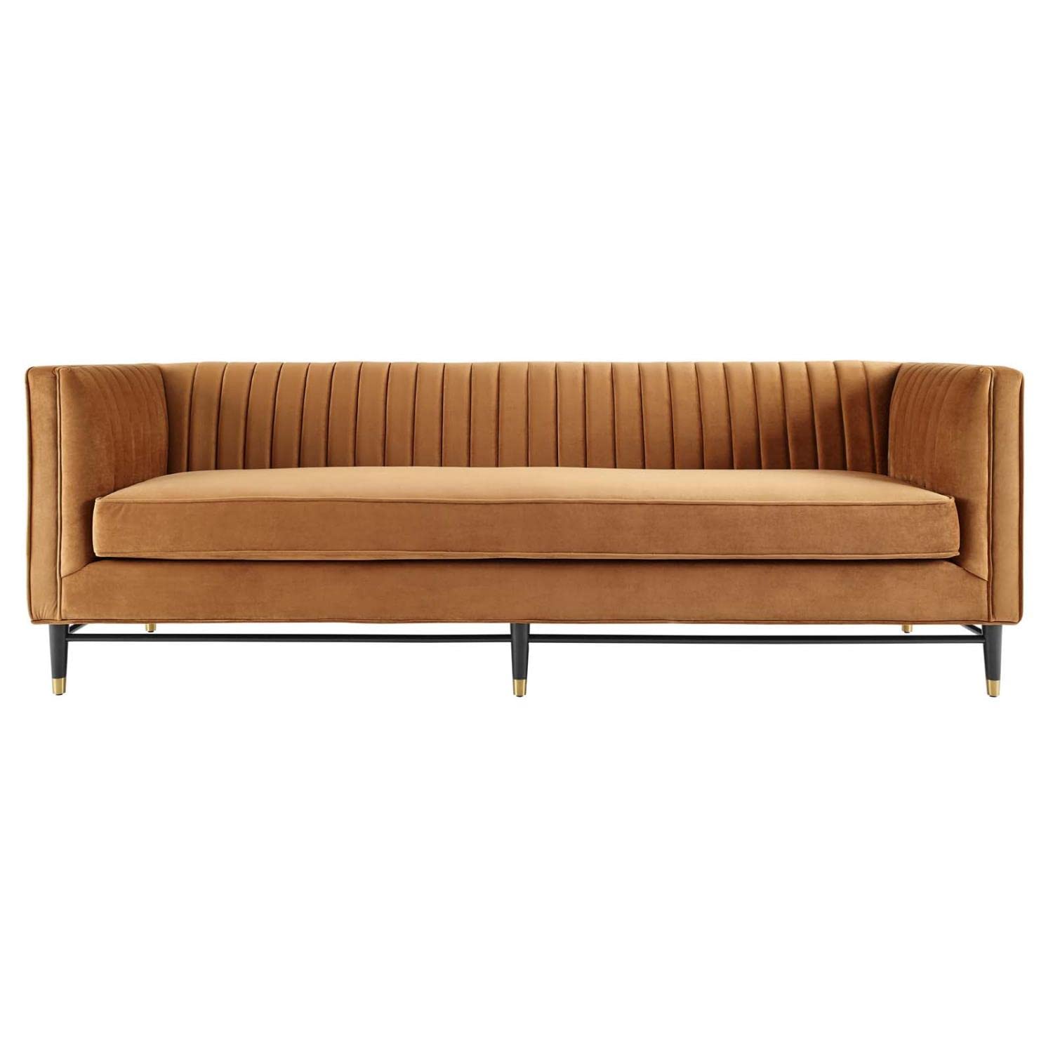 sofas | CasaFoyer Devote Channel Tufted Performance Velvet Sofa | Retro Twist | Stain-Resistant | Dense Foam Padding | Durable Construction | Black Rubberwood Legs with Gold Sleeves | Non-Marking Foot Caps | Assembly Required | 1322 lbs Weight Capacity | casafoyer.myshopify.com