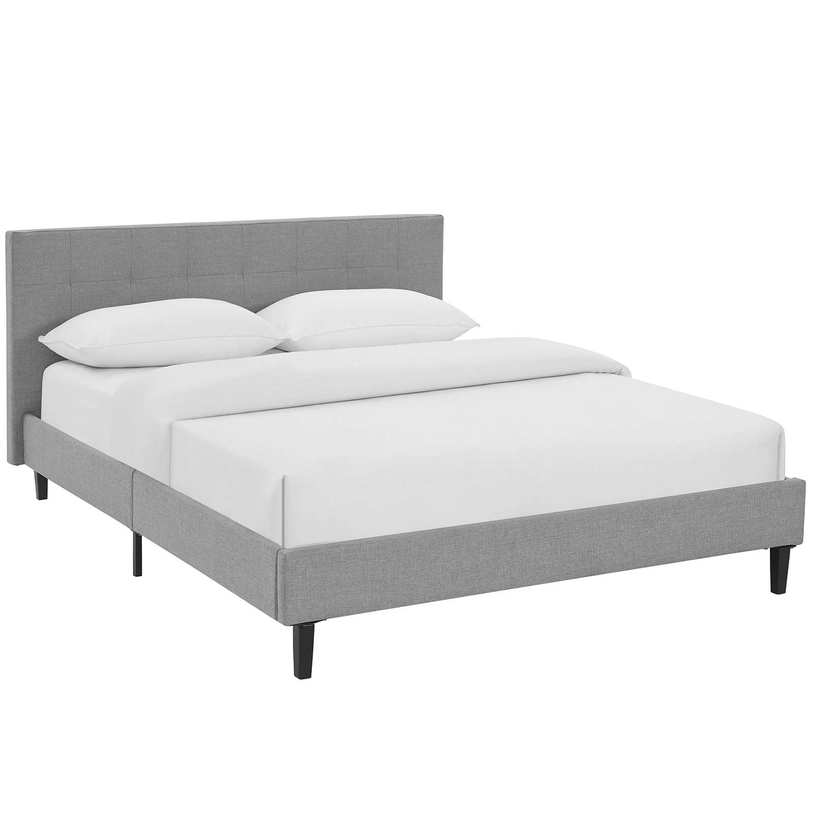 Bed | CasaFoyer Linnea Platform Bed | Elegant Upholstered Tufted Headboard | Solid Wood Legs | Slatted Support System | Queen Size | Light Gray | casafoyer.myshopify.com