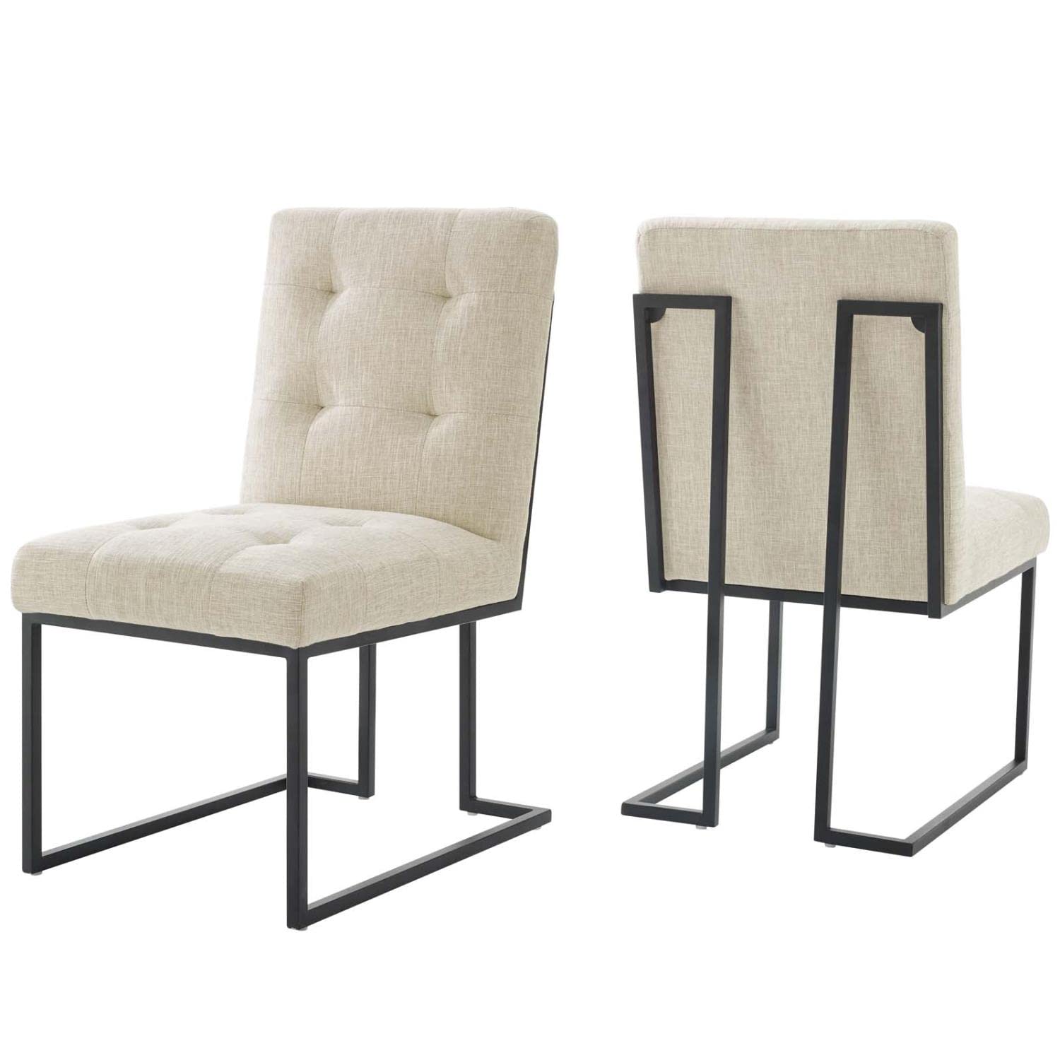 home office desk chairs | CasaFoyer Privy Dining Chair Set of 2 | Sleek Design | Polyester Upholstery | Matte Black Stainless Steel Base | Black Beige | casafoyer.myshopify.com