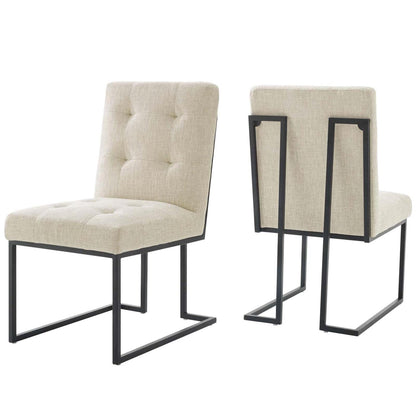 home office desk chairs | CasaFoyer Privy Dining Chair Set of 2 | Sleek Design | Polyester Upholstery | Matte Black Stainless Steel Base | Black Beige | casafoyer.myshopify.com