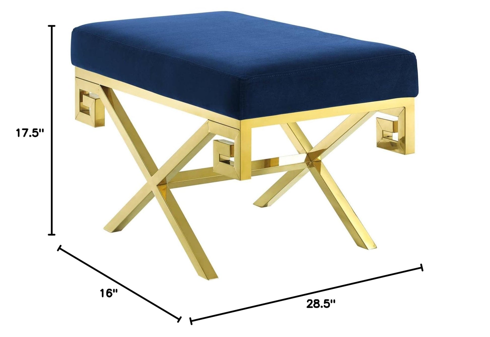 ottomans | CasaFoyer Rove Performance Velvet Accent Bench | Gold Stainless Steel Base | Greek Key Pattern | Plush Stain-Resistant Upholstery | 331lb Capacity | casafoyer.myshopify.com