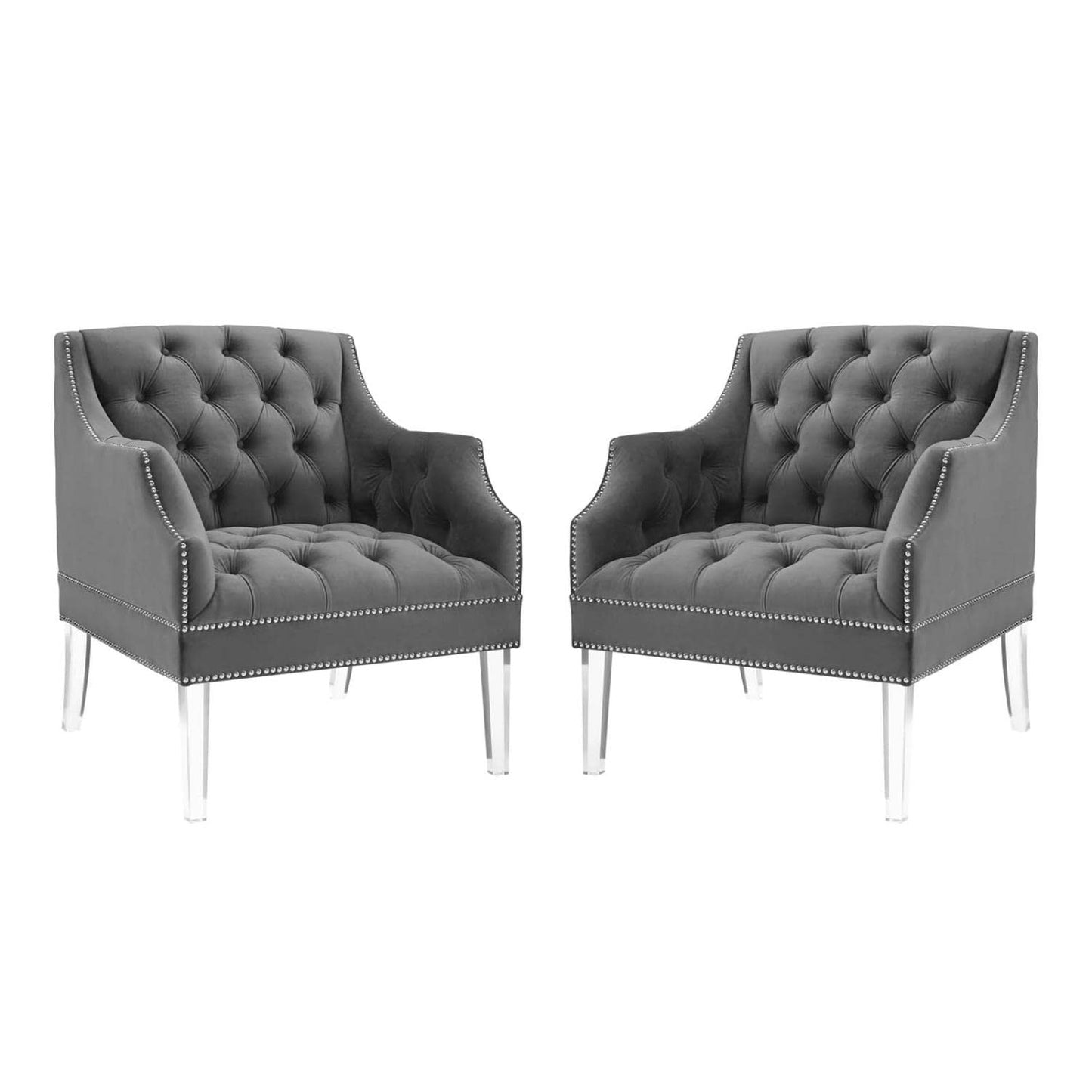 home office desk chairs | CasaFoyer Proverbial Accent Armchair Set of 2 | Luxurious Performance Velvet Upholstery | Nailhead Trim | Acrylic Legs | Gray | casafoyer.myshopify.com