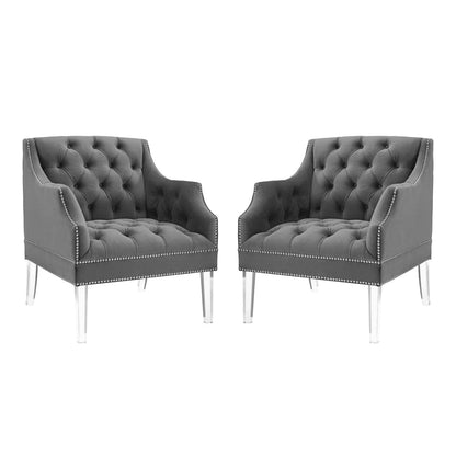 home office desk chairs | CasaFoyer Proverbial Accent Armchair Set of 2 | Luxurious Performance Velvet Upholstery | Nailhead Trim | Acrylic Legs | Gray | casafoyer.myshopify.com