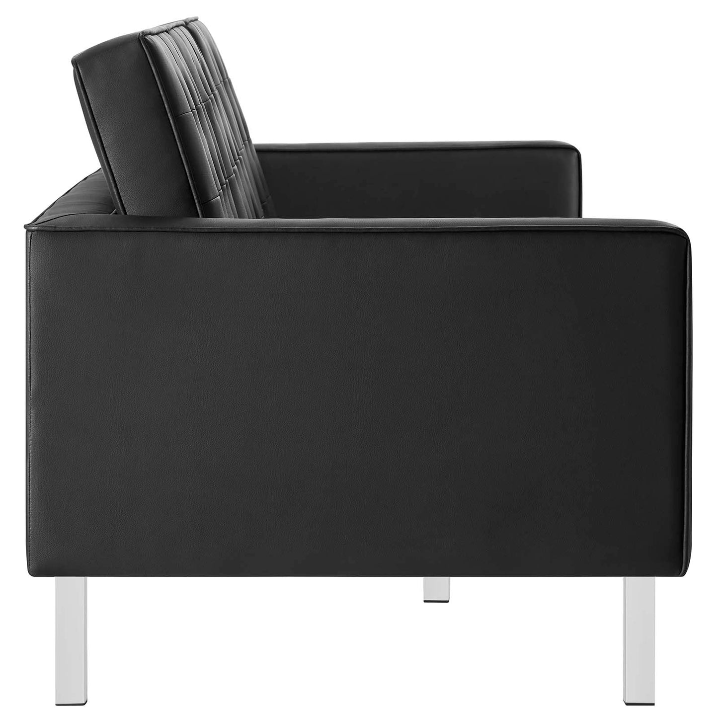 sofas | CasaFoyer Loft Tufted Faux Leather Accent Sofa | Modern Design | Stainless Steel Frame | Button Tufting | Silver Black | casafoyer.myshopify.com