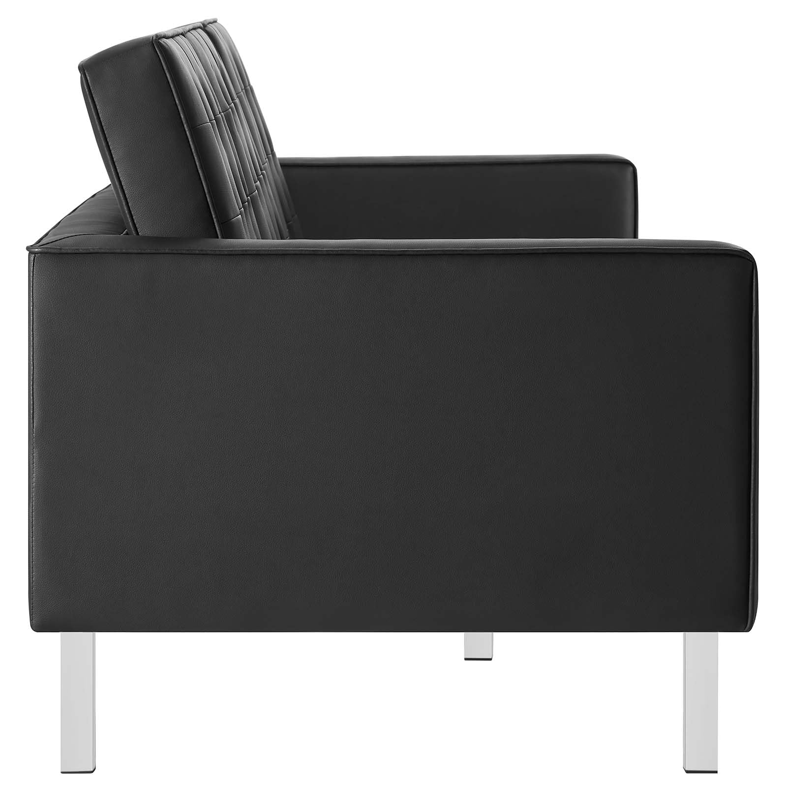 sofas | CasaFoyer Loft Tufted Faux Leather Accent Sofa | Modern Design | Stainless Steel Frame | Button Tufting | Silver Black | casafoyer.myshopify.com