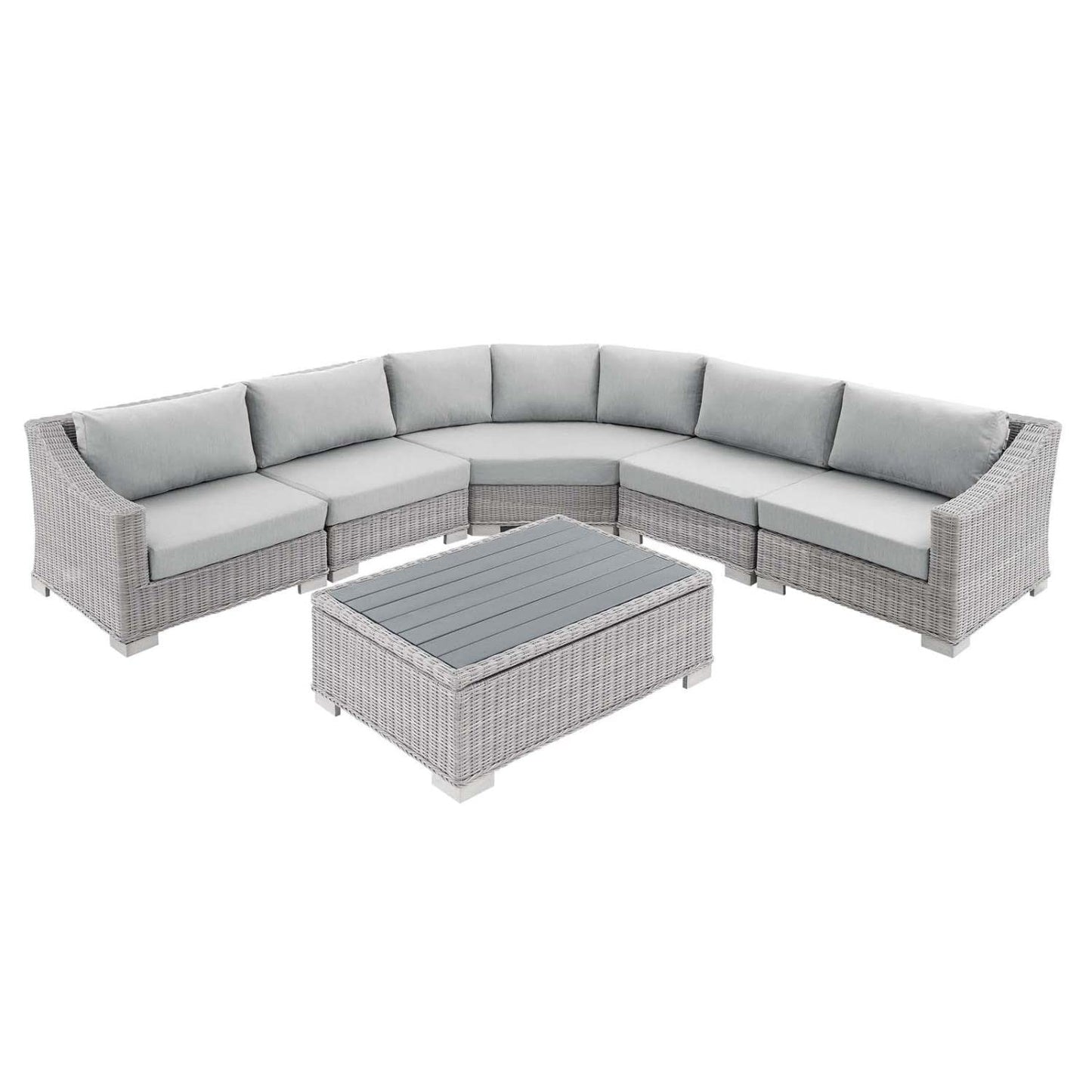 sofas | CasaFoyer Conway Outdoor Patio Sunbrella Wicker Rattan 6-Piece Sectional Sofa Furniture Set | Light Gray | UV-Resistant | Modular Design | Durable Aluminum Frames | Water-Resistant Sunbrella Covers | casafoyer.myshopify.com