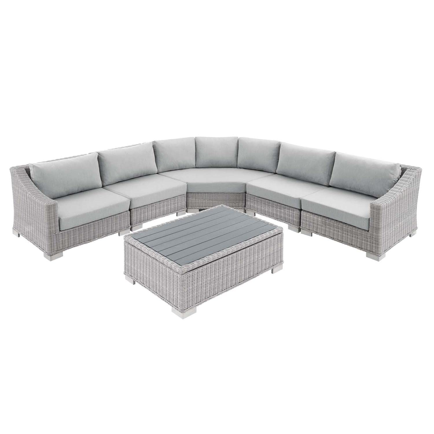 sofas | CasaFoyer Conway Outdoor Patio Sunbrella Wicker Rattan 6-Piece Sectional Sofa Furniture Set | Light Gray | UV-Resistant | Modular Design | Durable Aluminum Frames | Water-Resistant Sunbrella Covers | casafoyer.myshopify.com
