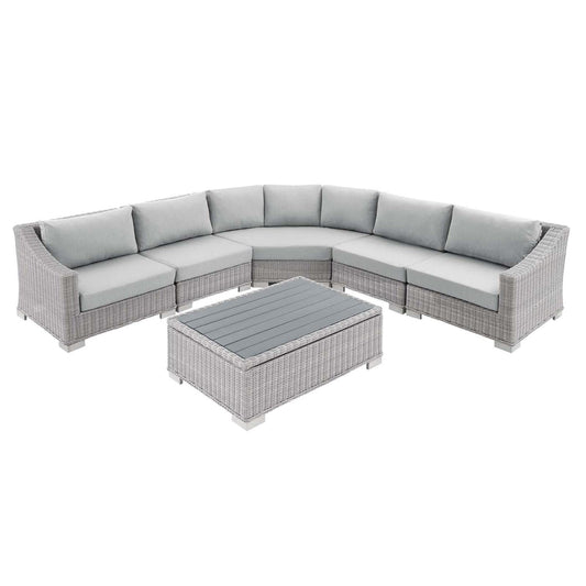 sofas | CasaFoyer Conway Outdoor Patio Sunbrella Wicker Rattan 6-Piece Sectional Sofa Furniture Set | Light Gray | UV-Resistant | Modular Design | Durable Aluminum Frames | Water-Resistant Sunbrella Covers | casafoyer.myshopify.com