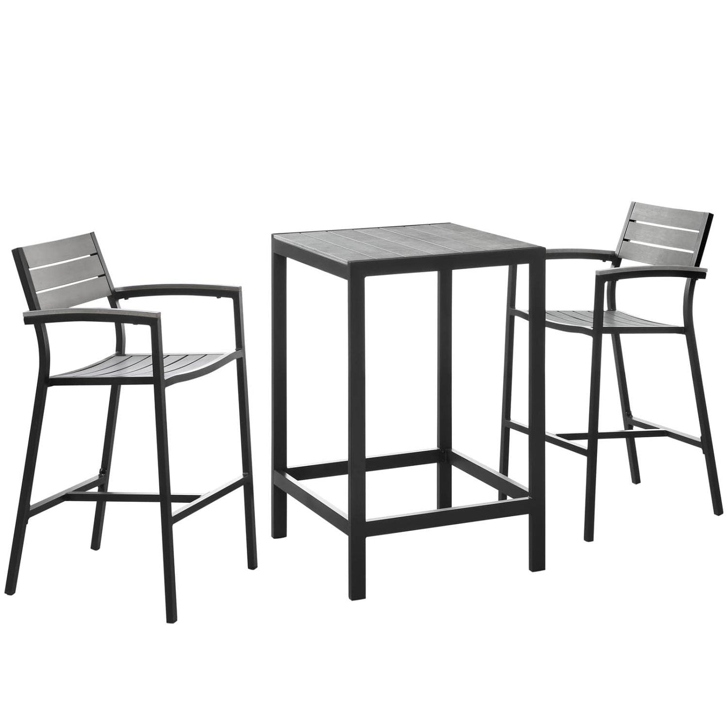 Dining Table | Maine Outdoor Patio Dining Furniture Collection | Synthetic Wood Grain Plank Boards | Aluminum Frame | Contemporary Design | Ideal for Outdoor Dining | Includes Bar Table & Bar Stools | casafoyer.myshopify.com