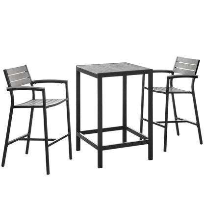 Dining Table | Maine Outdoor Patio Dining Furniture Collection | Synthetic Wood Grain Plank Boards | Aluminum Frame | Contemporary Design | Ideal for Outdoor Dining | Includes Bar Table & Bar Stools | casafoyer.myshopify.com