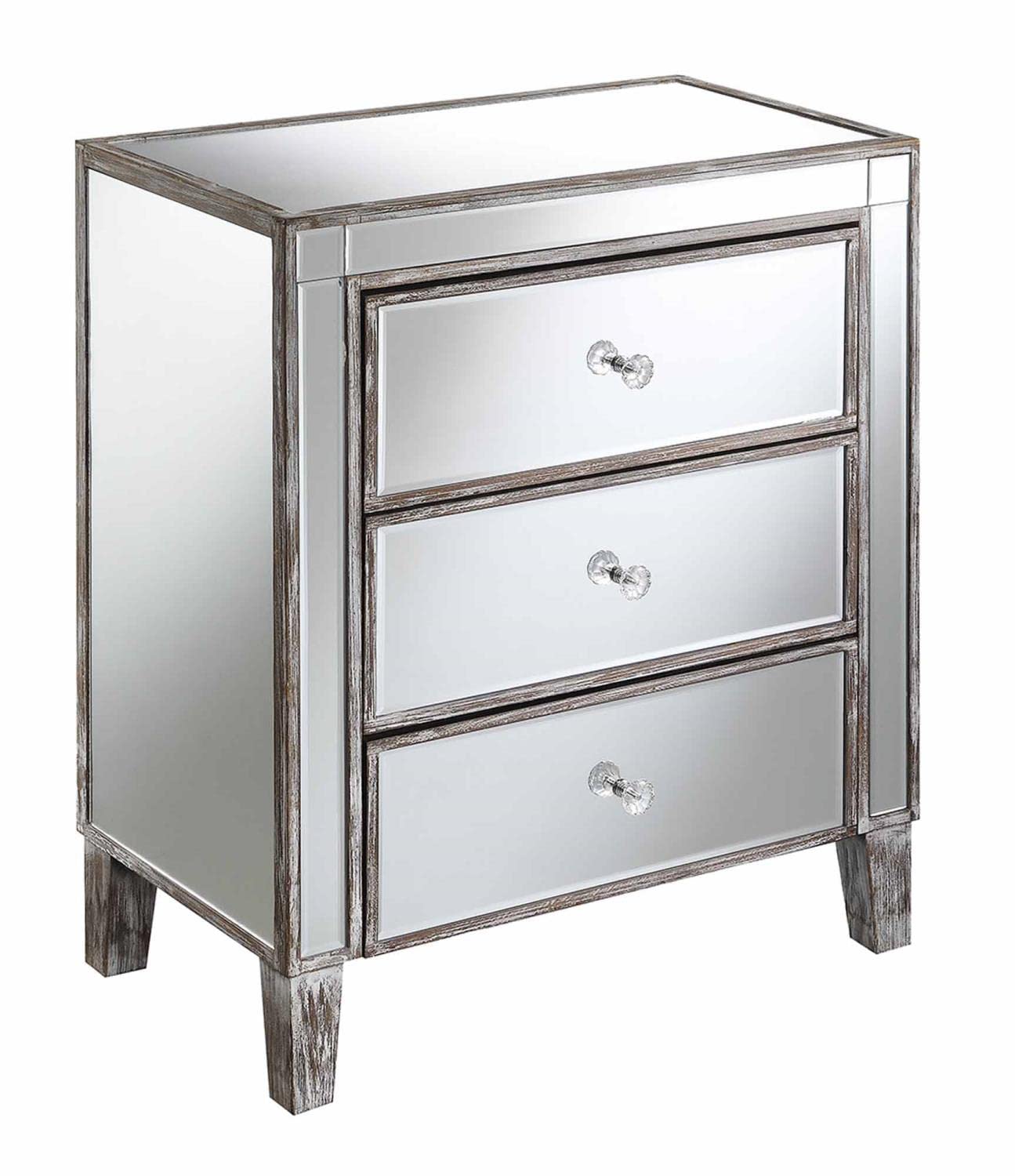 TABLE | Ergode Gold Coast Large Mirrored 3 Drawer End Table | Sophisticated & Glamorous | Faux Crystal Rosette Knobs | Versatile & Stylish | casafoyer.myshopify.com