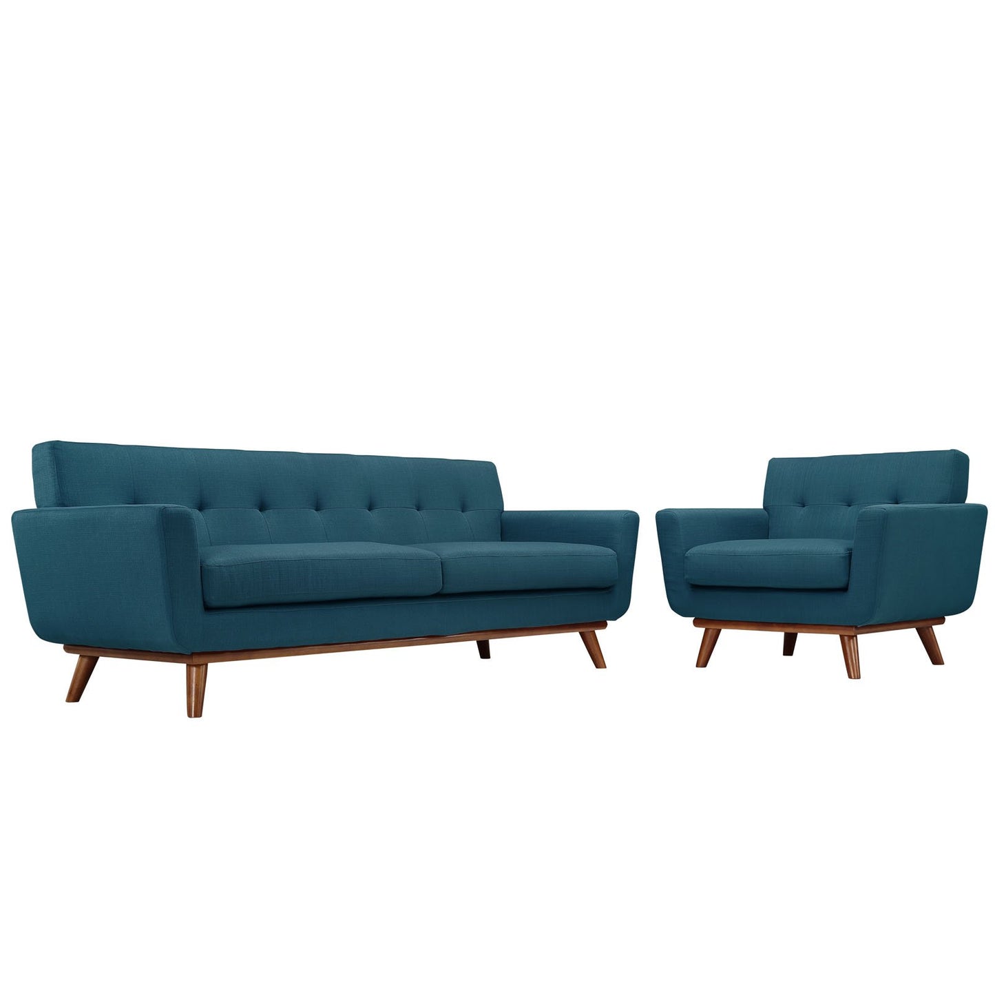 Sofa & chair Sets | Engage Sofa & Armchair Set | Luxurious Lounging Experience | Curved Design | Dual Cushions | Tufted Buttons | Cherry Rubberwood Legs | Includes 1 Armchair & 1 Sofa | casafoyer.myshopify.com
