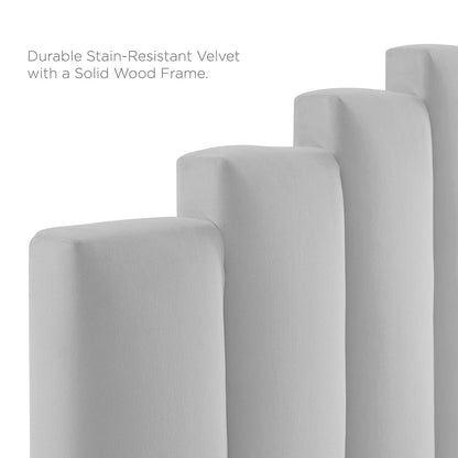 headboards | CasaFoyer Noelle Performance Velvet King/California King Headboard | Opulent Art Deco Design | Stain-Resistant Fabric | Adjustable Height | Light Gray | casafoyer.myshopify.com
