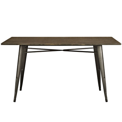 patio dining tables | CasaFoyer Alacrity Table Series | 59 Rectangular Dark Grain Bamboo Top | Gunmetal Steel Legs | Industrial Dining Table for Urban or Rustic Farmhouse Homes | casafoyer.myshopify.com
