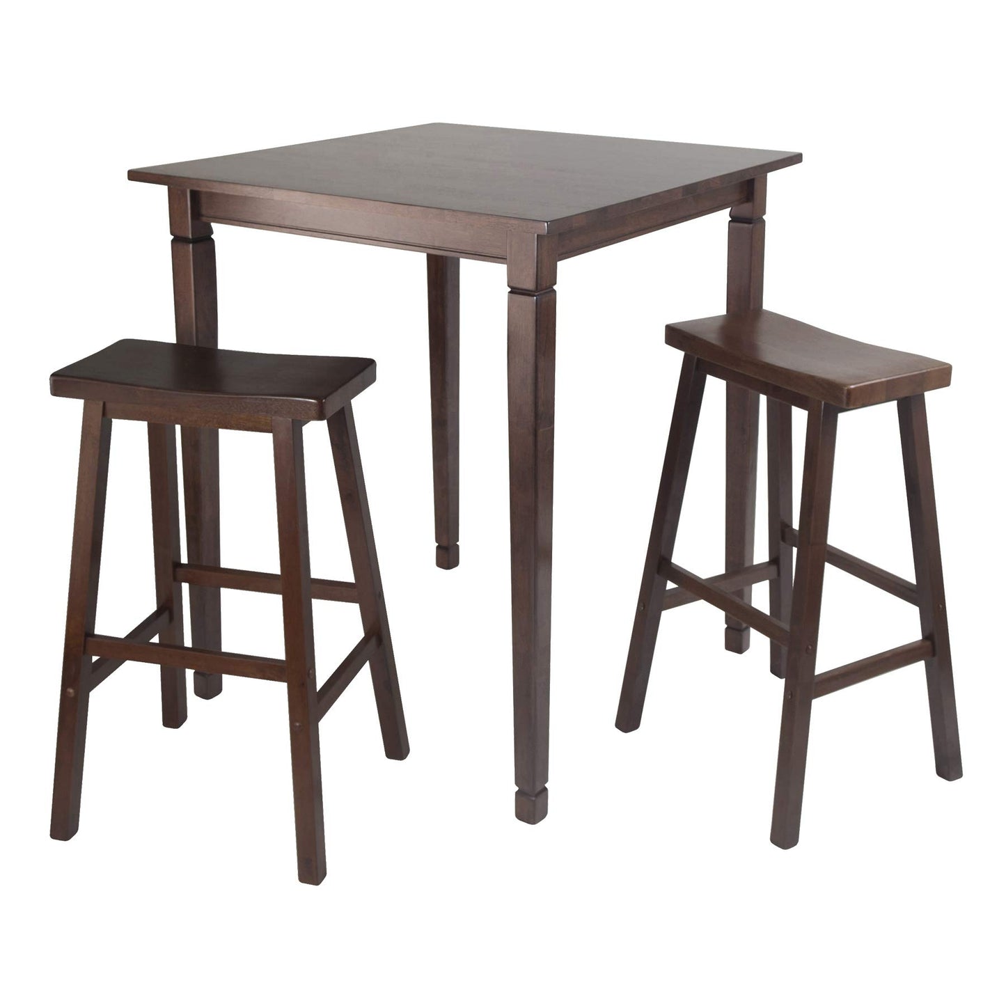 childrens table and chair sets | CasaFoyer Kingsgate High Table | Saddle Seat Stool Set - Solid Wood | Antique Walnut Finish - Elegant 3-Piece Dining Set for Kitchen - 33.86 W x 33.86 D x 38.9 H - 38.5 lbs | casafoyer.myshopify.com