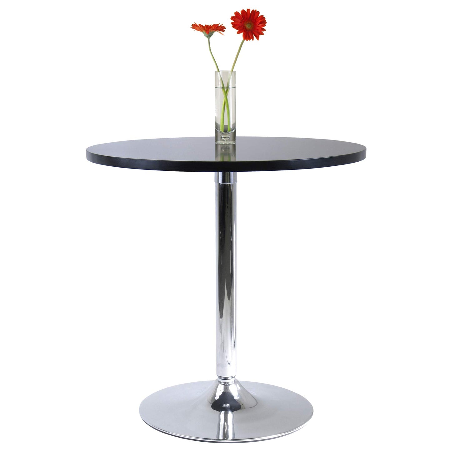 TABLE | CasaFoyer  Wood Spectrum Dining Table | Modern Style | Compact & Elegant | 28.7 Diameter | Sturdy Black Wood Top | Chrome-Plated Steel Base | 29.5 Height | 50lbs Weight Capacity | Easy Assembly | 60-Day Replacement | casafoyer.myshopify.com