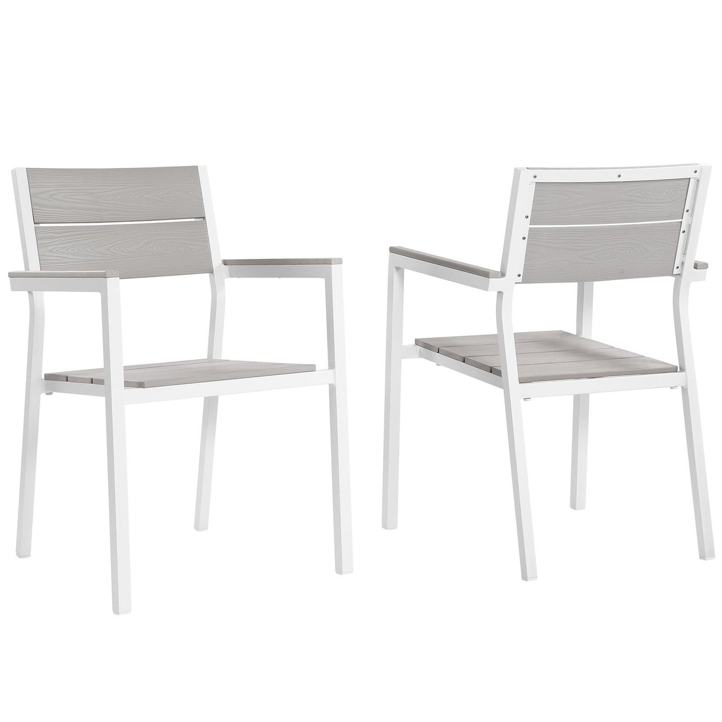 Sofa & chair Sets | Maine Outdoor Patio Dining Armchair Set of 2 | Synthetic Wood Grain Plank Boards | Powder-Coated Aluminum Frame | Ideal for Modern Outdoor Dining | casafoyer.myshopify.com