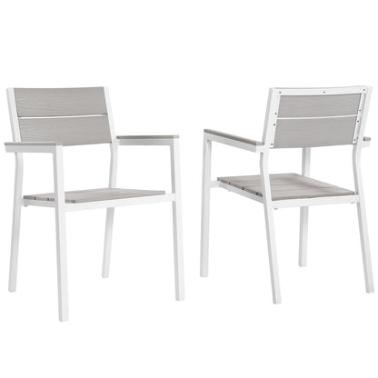 Sofa & chair Sets | Maine Outdoor Patio Dining Armchair Set of 2 | Synthetic Wood Grain Plank Boards | Powder-Coated Aluminum Frame | Ideal for Modern Outdoor Dining | casafoyer.myshopify.com