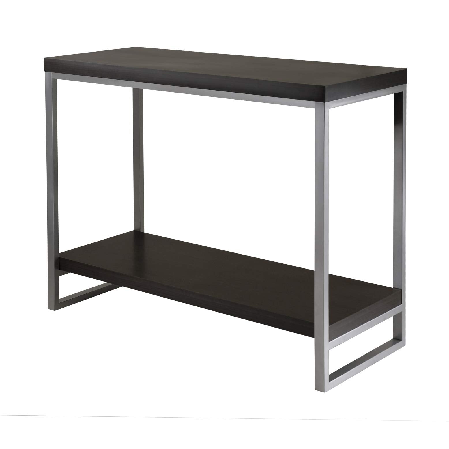 TABLE | Ergode Jared Collection | Contemporary Metal Frame Console Table | Pewter Finish | Black Wood Top | Bottom Shelf | 40 Length | 30 Height | 15.98 Depth | Easy Assembly | 31.2 lbs | casafoyer.myshopify.com