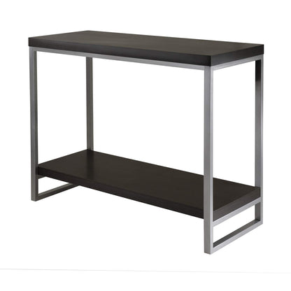 TABLE | Ergode Jared Collection | Contemporary Metal Frame Console Table | Pewter Finish | Black Wood Top | Bottom Shelf | 40 Length | 30 Height | 15.98 Depth | Easy Assembly | 31.2 lbs | casafoyer.myshopify.com