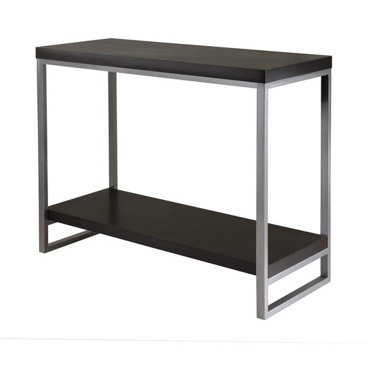 TABLE | Ergode Jared Collection | Contemporary Metal Frame Console Table | Pewter Finish | Black Wood Top | Bottom Shelf | 40 Length | 30 Height | 15.98 Depth | Easy Assembly | 31.2 lbs | casafoyer.myshopify.com