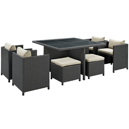 Patio Furniture Sets | Sojourn Outdoor Patio Dining Furniture Set | Sunbrella Cushions | Synthetic Rattan | UV Protection | Aluminum Frame | 9 Piece | casafoyer.myshopify.com