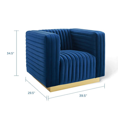 home office desk chairs | CasaFoyer Charisma Channel Tufted Performance Velvet Lounge Accent Armchair | Glamorous Deco Design | Stain-Resistant Fabric | Foam Padding | Gold Stainless Steel Base | casafoyer.myshopify.com