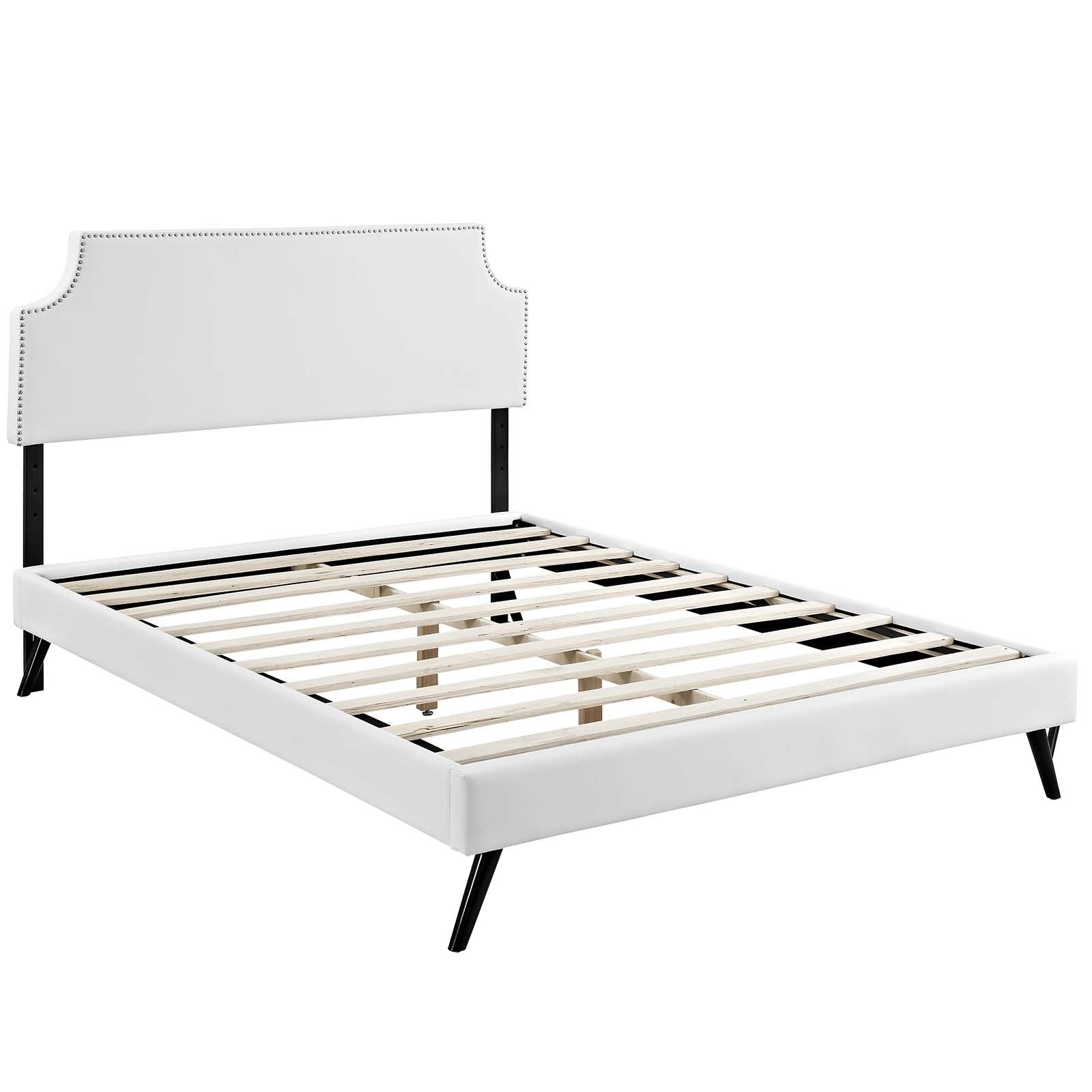 adjustable bed bases | CasaFoyer Corene Queen Vinyl Platform Bed - White | Solid Wood Frame | Sleek Upholstery | Tapered Legs | No Box Spring Needed | Compatible with Memory Foam Mattresses | Ideal for Modern Bedrooms | casafoyer.myshopify.com