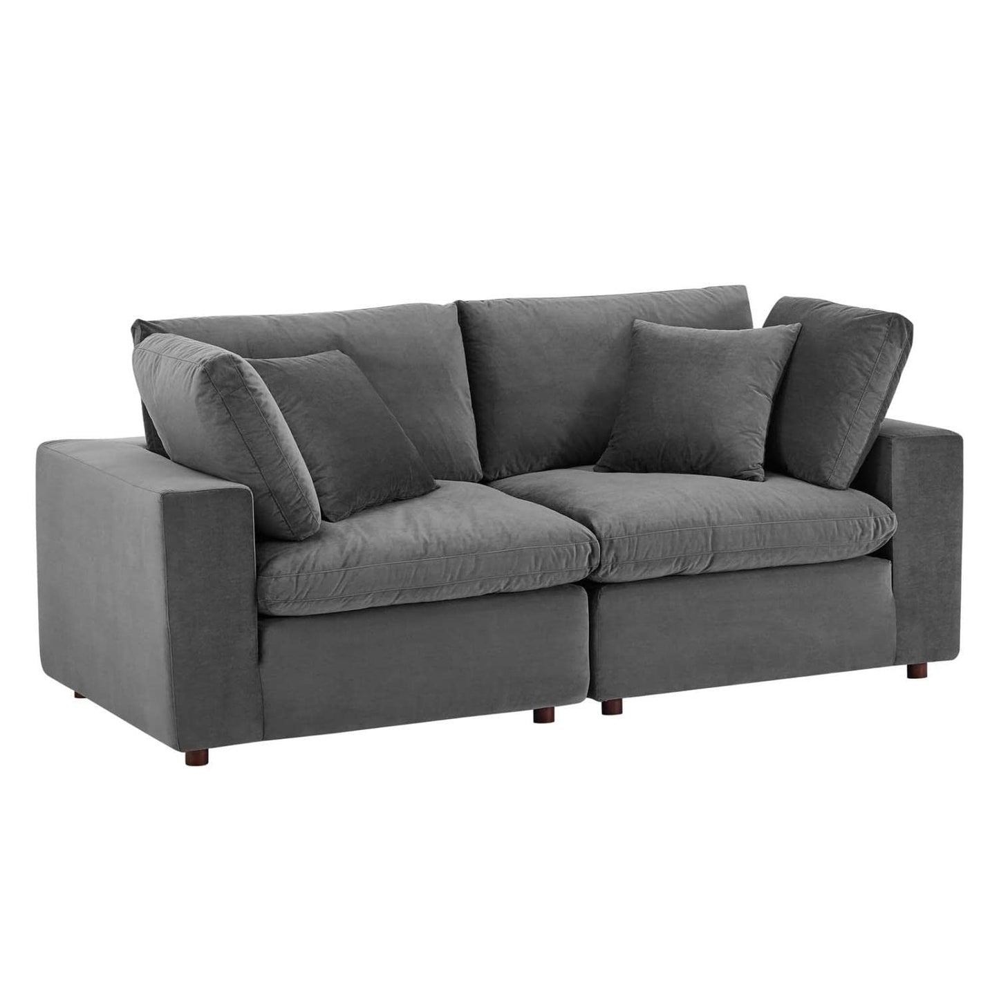 sofas | CasaFoyer Commix Plush Comfort Loveseat | Stain-Resistant Velvet | Solid Wood Construction | Duck Down Cushions | Gray | casafoyer.myshopify.com