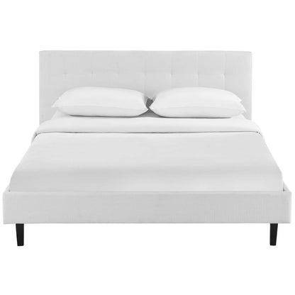 Bed | CasaFoyer Linnea Platform Bed | Elegant Upholstered Queen Bed with Tufted Headboard | Solid Wood Legs | Slatted Support System | White | casafoyer.myshopify.com