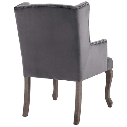 home office desk chairs | CasaFoyer Realm French Vintage Performance Velvet Dining Armchair | Elegant Design | Comfortable & Stain-Resistant Upholstery | Weathered Wood Legs | Wingback Silhouette | Gray | casafoyer.myshopify.com